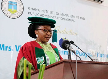 Victoria Kunbuor, the New Secretary of GIMPA addressing the audience at her induction ceremony